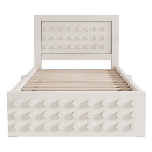 Lit Simple En Bois 90 X 190 Cm Blanc, Design Bloc Créatif, Sommier Inclus, Avec Tiroirs