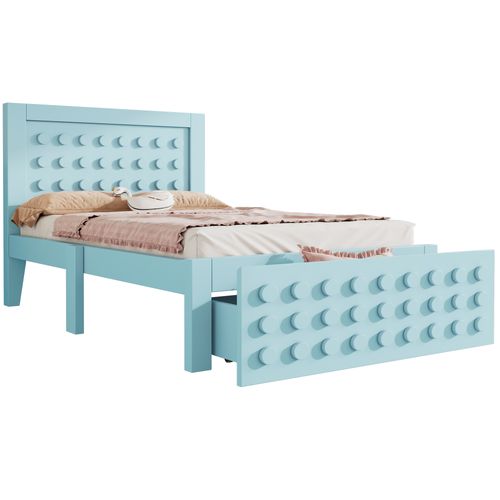 Lit Simple En Bois 90 X 200 Cm, Design Bloc Créatif, Sommier Inclus, Avec Tiroirs