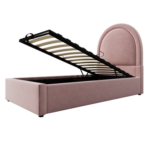 Lit Coffre Enfant Rembourré 90 X 190 Cm, Velours Rose, Design Élégant, Sans Matelas