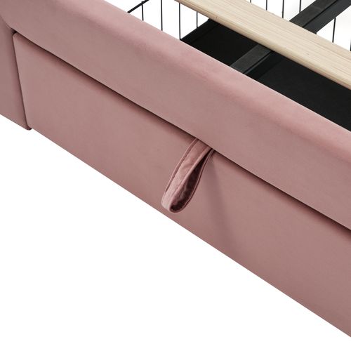 Lit Enfant LED Simple 90 X 200 Cm, Velours Rose, Avec Tiroirs Et LED Contrôlées Par Télécommande