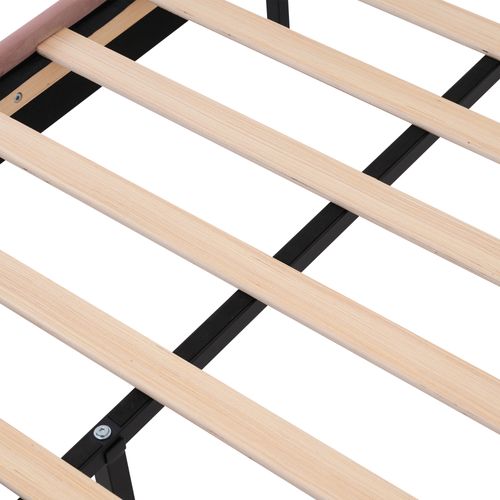 Lit Rembourré LED Double 140 X 200 Cm, Sommier Et Tête De Lit Réglable, Velours Rose