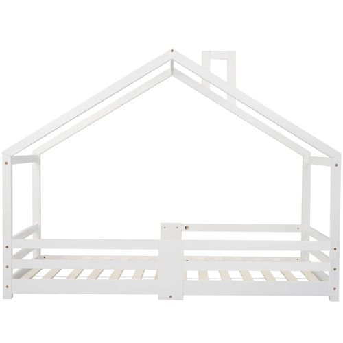Lit Cabane Avec Cheminée 90 X 200 Cm Blanc, Barrière Anti-chute Et Sommier Robuste