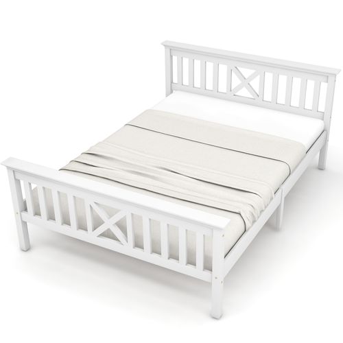 Lit Double En Bois 140 X 200 Cm Avec Tête De Lit Et Sommier, Bois Massif Pour Enfant