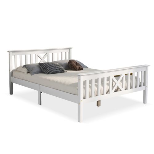 Lit Double En Bois 140 X 200 Cm Avec Tête De Lit Et Sommier, Bois Massif Pour Enfant
