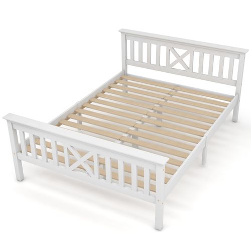 Lit Double En Bois 140 X 200 Cm Avec Tête De Lit Et Sommier, Bois Massif Pour Enfant