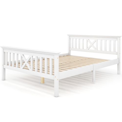 Lit Double En Bois 140 X 200 Cm Avec Tête De Lit Et Sommier, Bois Massif Pour Enfant