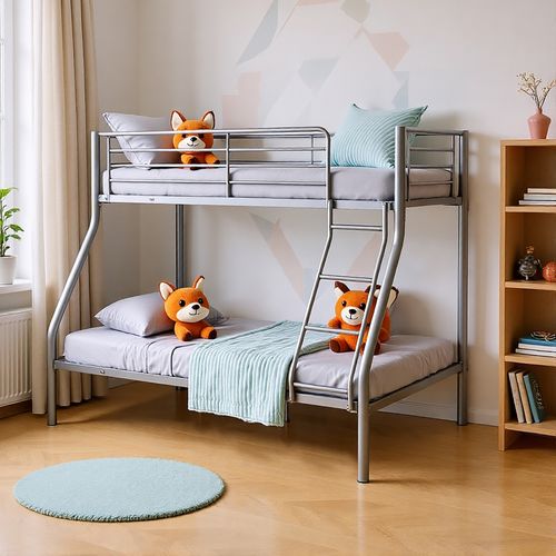 Lit Superposé Avec Sommier à Lattes 90x190 Et 140x190cm Pour Enfant, Gris