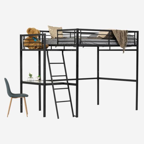 Lit Mezzanine Avec Bureau 140x190cm Pour Enfant, Noir