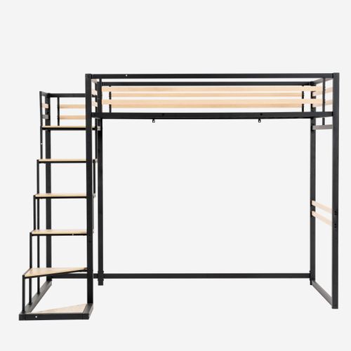 Lit Mezzanine 140x200cm Avec Sommier à Lattes Pour Enfant, Chêne + Noir