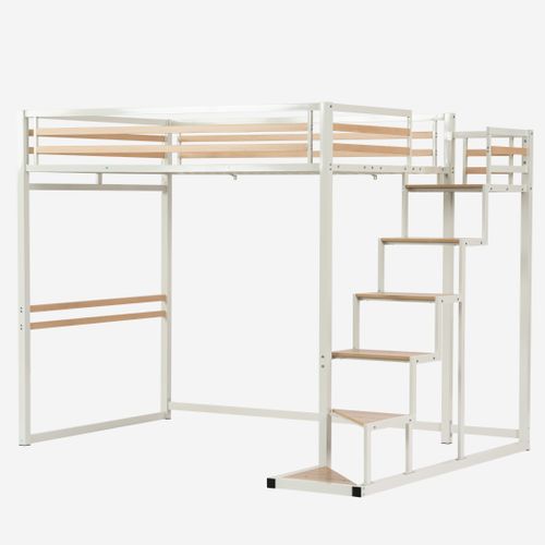 Lit Mezzanine 140x200cm Avec Sommier à Lattes Pour Enfant, Chêne + Blanc