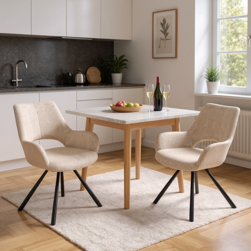 Lot De 2 Chaises Salle à Manger Scandinaves Avec Accoudoirs Tissu Pieds Métal, Beige