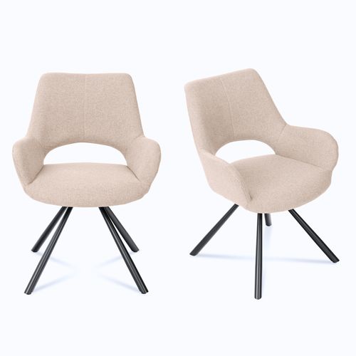 Lot De 2 Chaises Salle à Manger Scandinaves Avec Accoudoirs Tissu Pieds Métal, Beige