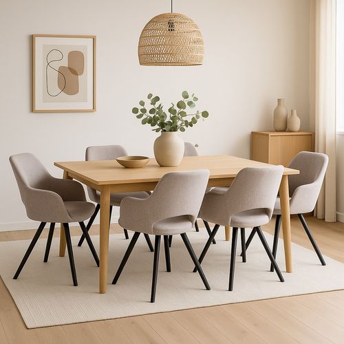 Lot De 6 Chaises Salle à Manger Scandinaves Avec Accoudoirs Tissu Pieds Métal, Beige