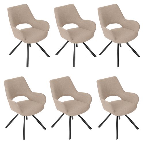 Lot De 6 Chaises Salle à Manger Scandinaves Avec Accoudoirs Tissu Pieds Métal, Beige