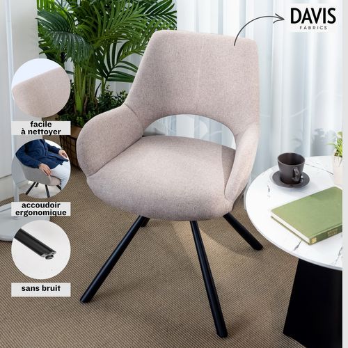 Lot De 6 Chaises Salle à Manger Scandinaves Avec Accoudoirs Tissu Pieds Métal, Beige