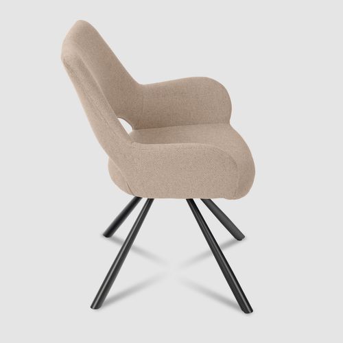 Lot De 6 Chaises Salle à Manger Scandinaves Avec Accoudoirs Tissu Pieds Métal, Beige