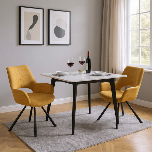 Lot De 2 Chaises Salle à Manger Scandinaves Avec Accoudoirs Tissu Pieds Métal, Jaune