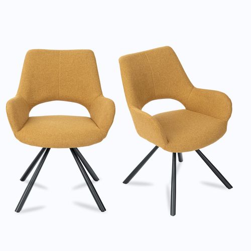 Lot De 2 Chaises Salle à Manger Scandinaves Avec Accoudoirs Tissu Pieds Métal, Jaune
