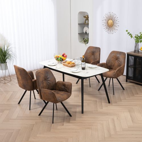 Lot De 4 Chaises Salle à Manger Pivotantes 360° En Velours Rembourré, Marron