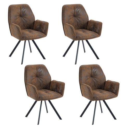 Lot De 4 Chaises Salle à Manger Pivotantes 360° En Velours Rembourré, Marron