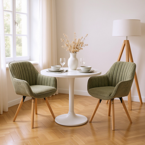 Lot De 2 Chaises Salle à Manger Pivotantes Avec Accoudoirs Pieds Bois Massif, Vert