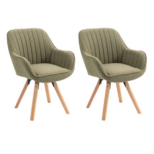 Lot De 2 Chaises Salle à Manger Pivotantes Avec Accoudoirs Pieds Bois Massif, Vert