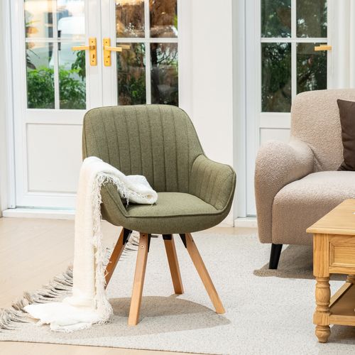 Lot De 6 Chaises Salle à Manger Pivotantes Avec Accoudoirs Pieds Bois Massif, Vert