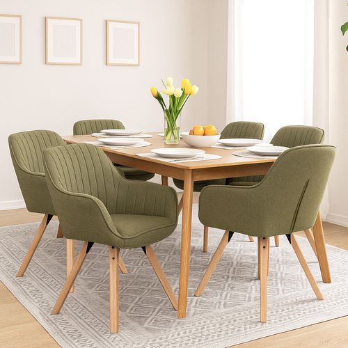 Lot De 6 Chaises Salle à Manger Pivotantes Avec Accoudoirs Pieds Bois Massif, Vert