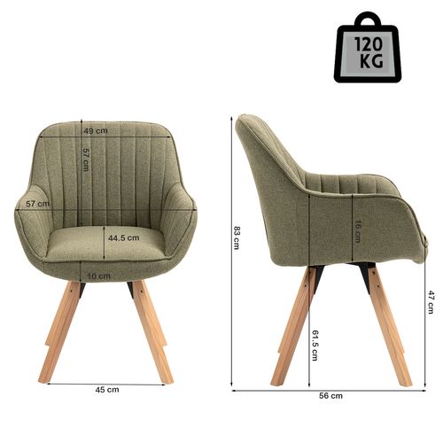 Lot De 6 Chaises Salle à Manger Pivotantes Avec Accoudoirs Pieds Bois Massif, Vert
