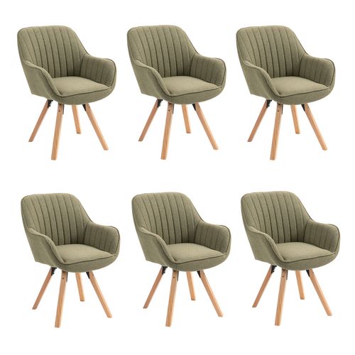 Lot De 6 Chaises Salle à Manger Pivotantes Avec Accoudoirs Pieds Bois Massif, Vert
