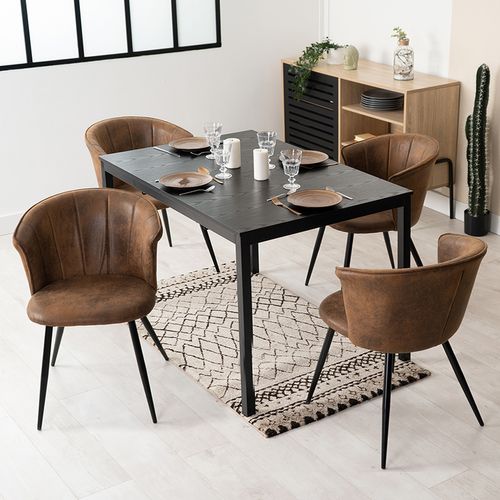 Lot De 4 Chaises Salle à Manger Confortables En Suédine Avec Pieds Métal, Marron