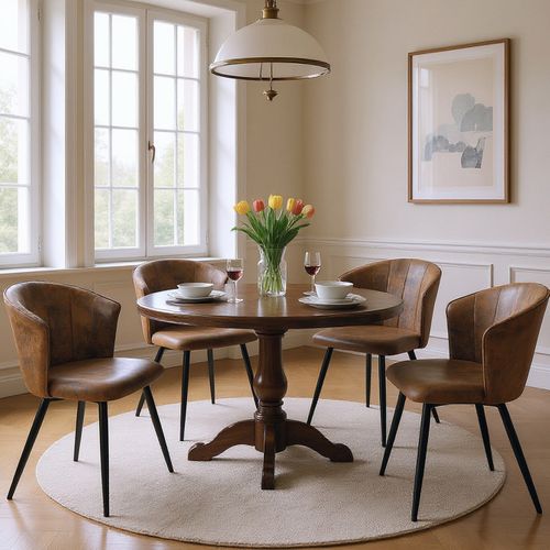 Lot De 4 Chaises Salle à Manger Confortables En Suédine Avec Pieds Métal, Marron