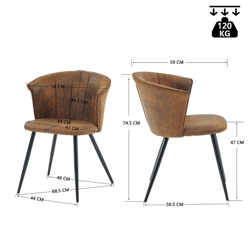 Lot De 4 Chaises Salle à Manger Confortables En Suédine Avec Pieds Métal, Marron