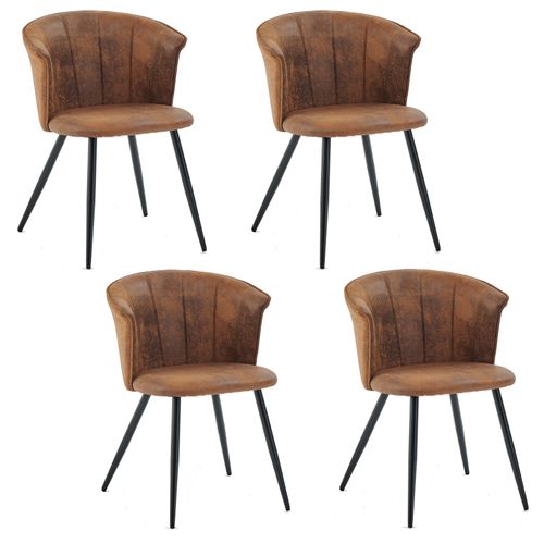 Lot De 4 Chaises Salle à Manger Confortables En Suédine Avec Pieds Métal, Marron