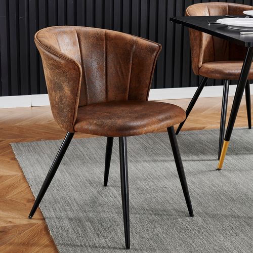 Lot De 4 Chaises Salle à Manger Confortables En Suédine Avec Pieds Métal, Marron