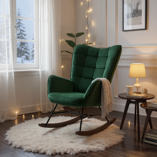 Fauteuil à Bascule Rocking Chair Revêtement En Velours Vert