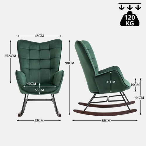 Fauteuil à Bascule Rocking Chair Revêtement En Velours Vert