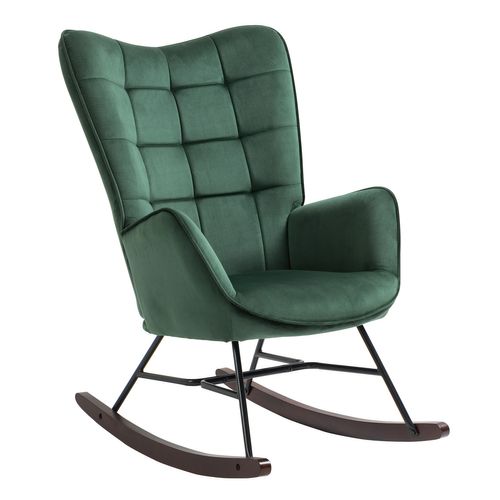 Fauteuil à Bascule Rocking Chair Revêtement En Velours Vert