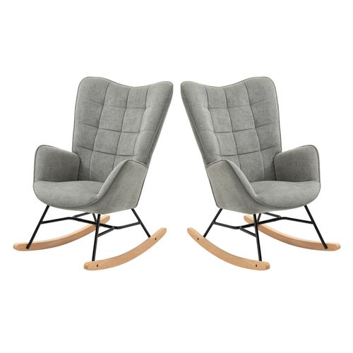 Lot De 2 Fauteuils à Bascule, Rocking Chair En Tissu Avec Pieds Bois Et Métal