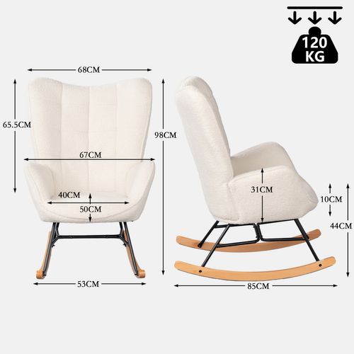 Lot De 2 Fauteuils à Bascule, Rocking Chair En Bouclette Avec Pieds Bois Et Métal