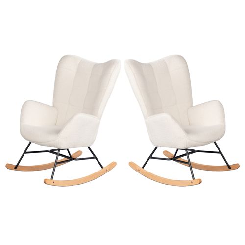 Lot De 2 Fauteuils à Bascule, Rocking Chair En Bouclette Avec Pieds Bois Et Métal