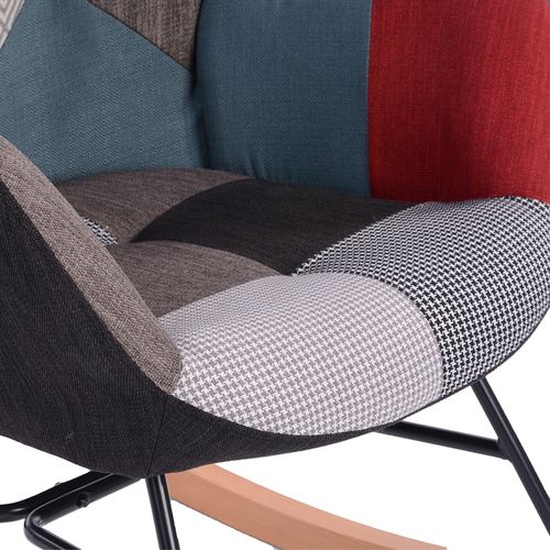 Lot De 2 Fauteuils à Bascule, Rocking Chair En Tissu Patchwork Avec Pieds Bois Et Métal