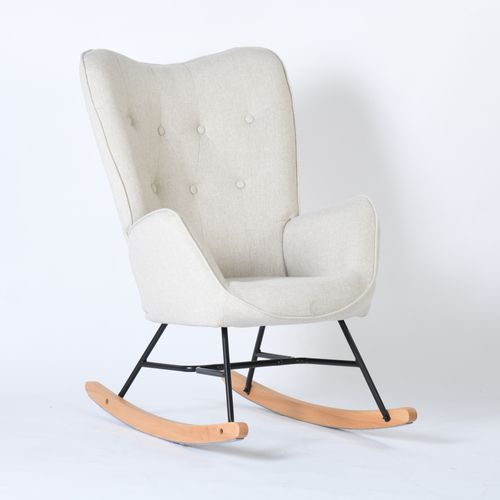 Lot De 2 Fauteuils à Bascule, Rocking Chair En Tissu Avec Pieds Bois Et Métal