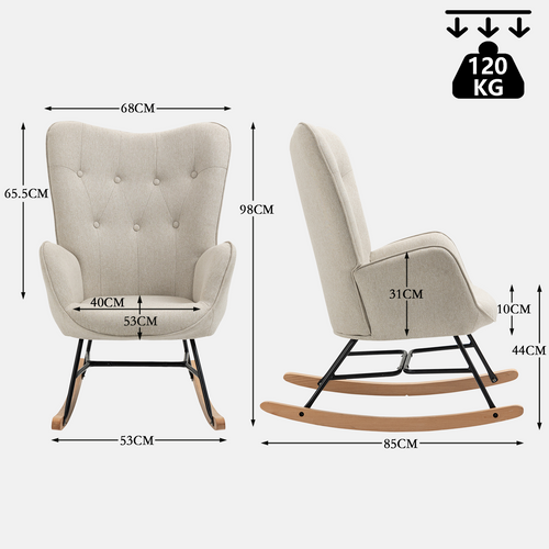 Lot De 2 Fauteuils à Bascule, Rocking Chair En Tissu Avec Pieds Bois Et Métal