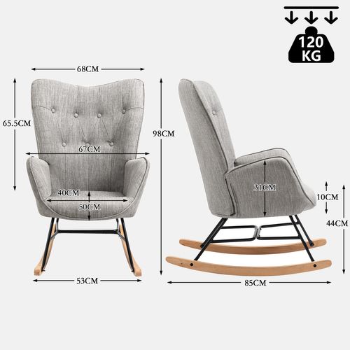 Lot De 2 Fauteuils à Bascule, Rocking Chair En Tissu Avec Pieds Bois Et Métal