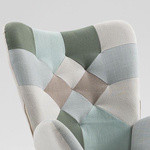 Lot De 2 Fauteuils à Bascule, Rocking Chair En Tissu Patchwork Avec Pieds Bois Et Métal