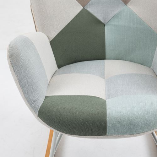 Lot De 2 Fauteuils à Bascule, Rocking Chair En Tissu Patchwork Avec Pieds Bois Et Métal