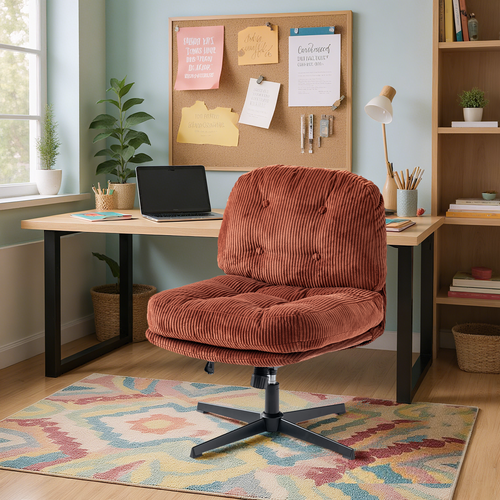 Fauteuil Ergonomique Pivotant Hauteur Réglable En Velours Côtelé Rouge