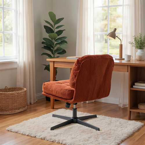 Fauteuil Ergonomique Pivotant Hauteur Réglable En Velours Côtelé Rouge