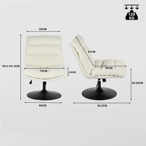 Fauteuil Ergonomique Pivotant Hauteur Réglable En Bouclette Blanc